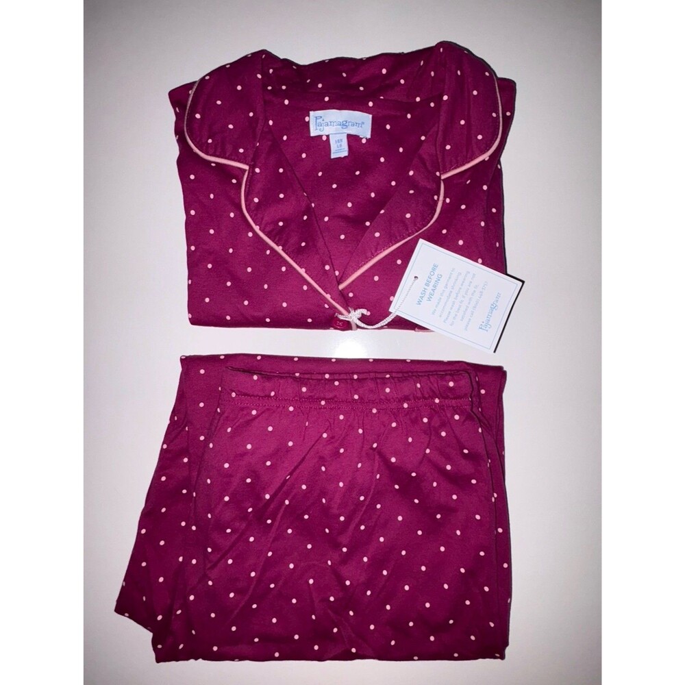 Pajamagram Women's Polka Dot Pajama Set Long Sleeve Button Front Cotton Large